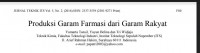 Produksi Garam Farmasi dari Garam Rakyat