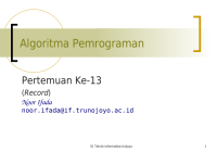 Image of Algoritma Pemrograman

Pertemuan Ke-13
(Record)