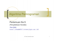 Image of Algoritma Pemrograman

 





Pertemuan Ke-5
(Penyeleksian Kondisi)