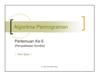Image of Algoritma Pemrograman

Pertemuan Ke-5
(Penyeleksian Kondisi)
